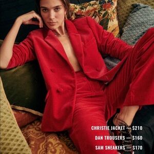 Sézane Red Velvet Suit- Christie Jacket, Dan Pant